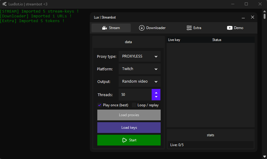 Preview of 'LuxBot.gg' revenue checker for twitch.tv showing features & GUI